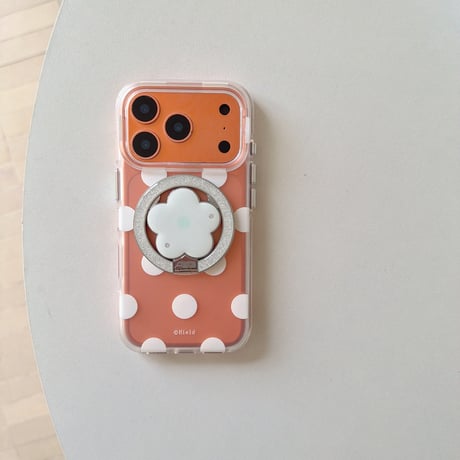 マグネット式花リングスタンド iPhone18Pro/18ProMaxケース MagSafe対応 iPhone17/16/15proケース 水玉模様[M6642