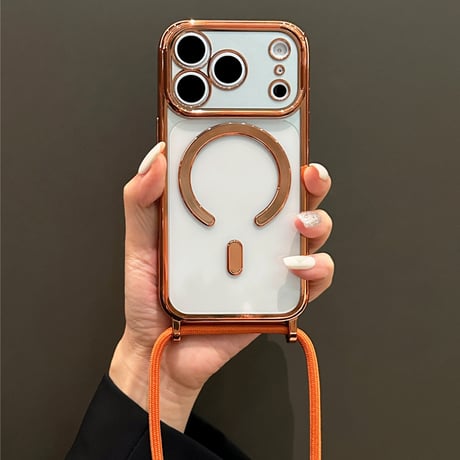 ショルダー ストラップ付き iPhone18Pro/18ProMax MagSafe対応 メタリック iPhone17/16/15カバー カメラ保護 高級感[M6825]
