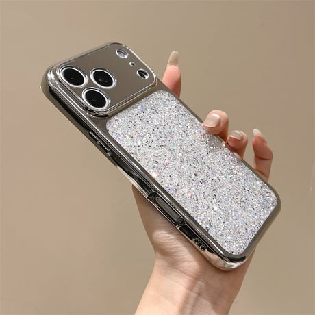 メッキミラー iPhone17Pro/7ケース ラメ入り iPhone16ProMax/15Pro/14ケース キラキラ 便利[M6552]