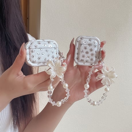 花柄 AirpodsPro3ケース 花ストラップ Airpods4/3カバー AirpodsPro第2/1世代 艶感 オシャレ[M6652]