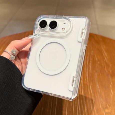 スタンド機能付き iPhone Duoケース MagSafe対応 クリア高透明  耐衝撃 ヒンジ保護 ハイブリッド構造 黄ばみにくい[M6858]