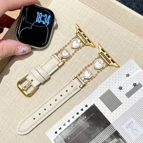 ハートモチーフ レザー調 AppleWatchバンド 高級感高品質 AppleWatchベルト Series 12/11/10/9/8 SE Ultra4/3 上品エレガント[M6855]
