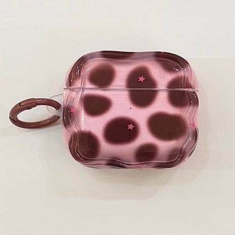 Airpods 5 対応ケース ピンク 牛柄 Airpodspro3/2/カバー 大人可愛い Airpods4/3  アニマル柄 カラビナ付き[M6836]