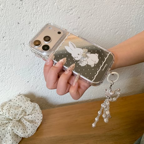 可愛いミラー iPhone17Pro/17ケース イチゴ/ウサギ/ワンちゃん/レース iPhone17Promax/16Pro/15ケース 真珠ストラップ[M6663]