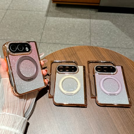iPhone Duoケース MagSafe対応リングスタンド キラキラ グリッター 画面保護フィルム付 ダイヤカメラカバー ヒンジ保護 [M6860]