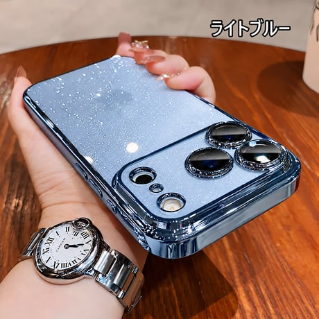 キラキラ iPhone18pro/17promaxケース きらめくラメ入り 透明アイフォン16/15pro/13/12カバー メッキ カメラ保護 軽量丈夫[M3564]