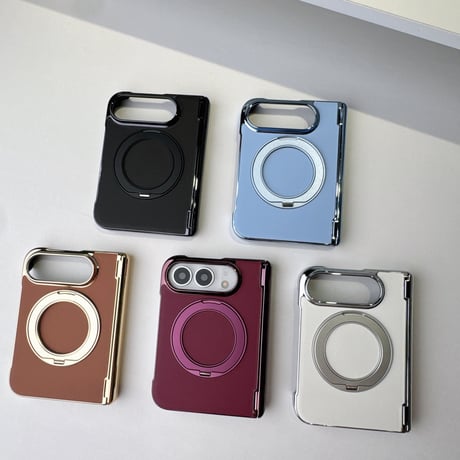 iPhone Ultra Foldケース 360度回転スタンド 高級レザー Magsafe対応 ヒンジ保護 耐衝撃折りたたみ メッキフレーム  [M6713]