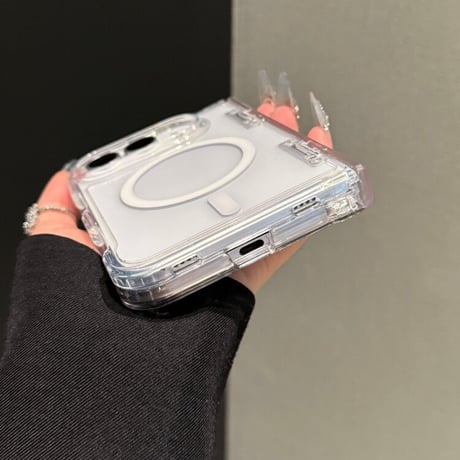 iPhone duo 対応 クリアケース MagSafe対応 ヒンジ保護 耐衝撃 黄変防止 マグネット搭載 高透明感 [M6834]