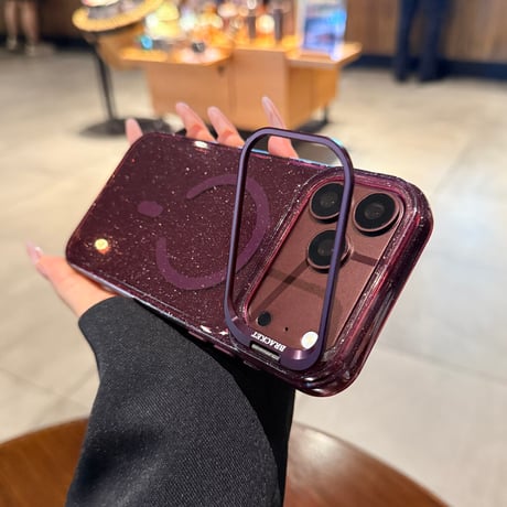 キラキラクリア MagSafe対応 iPhone18Pro/18ProMaxケース カメラスタンド付き iPhone17Pro/16ケース ラメ入り メタルフレーム[M6733]