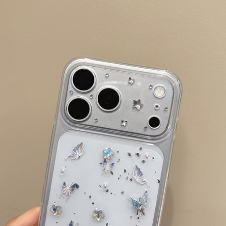 蝶デコ iPhone17/17Proケース ダイヤデコ iPhone16/15Pro/14カバー クリアケース きれい 可愛い[M6654]