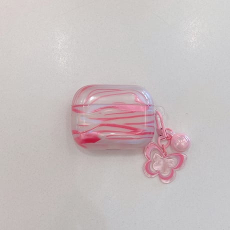 艶感シェル風 Airpods Pro3ケース 蝶キーホルダー Airpods 4/3カバー  AirpodsPro2/1  ピンク プレゼントにおすすめ [M6656]