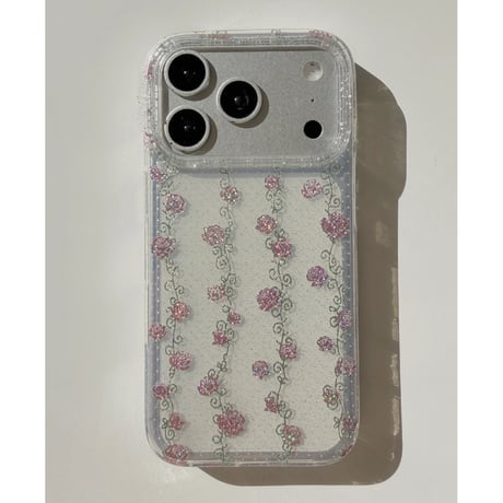 花柄 iPhone17Pro/17ケース ラメ入り iPhone16Pro/15ProMaxケース おしゃれ キラキラ感[M6643]