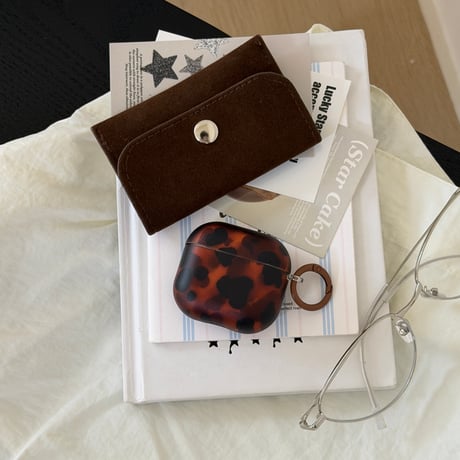 Airpods 5ケース 透け感ブラックブラウン×アンバー Airpodspro3/2/カバー Airpods4/3 リング付き おしゃれ[M6762]
