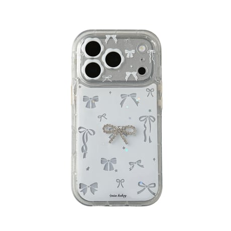リボン柄 iPhone17Pro/17ケース 花ストラップ iPhone16Pro/15ProMaxケース カメラ保護カバー ホワイト[M6564]