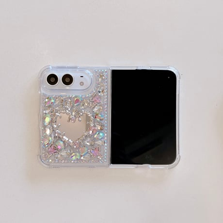 iPhone Duoケース ハートミラー＆煌めきビジュー  輝くキラキラ 奢華 映えアイテム おしゃれ [M6872]