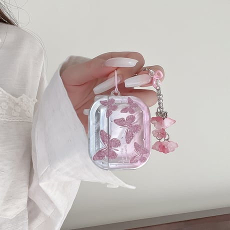 シェル風蝶柄 Airpods Pro3ケース 花キーホルダー Airpods 4/3カバーケース AirpodsPro2/1  きれい 高級感 [M6573]