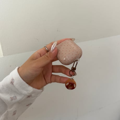 Airpods 5 ケース ドット柄 Airpodspro3/2カバー 艶感 Airpods4/3 パンモチーフチャーム付き[M6853]
