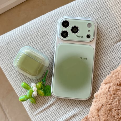 高品質グラデーショングリーンカラー Airpods Pro3ケース 真珠デコワンちゃん Airpods4/3カバー pro2/pro1  ギフトにおすすめ[M6597]