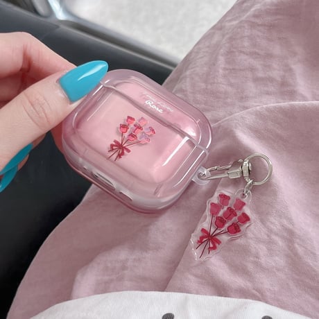 薔薇柄 Airpods Pro3ケース 花キーホルダー Airpods 4/3カバーケース AirpodsPro2/1  グラデーションカラー 高級感 [M6582]
