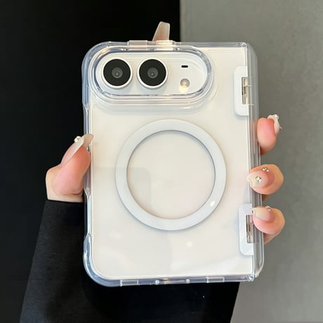iPhone Duoケース スタンド機能付き MagSafe対応 クリア高透明  耐衝撃 ヒンジ保護 ハイブリッド構造 便利グッズ[M6812]