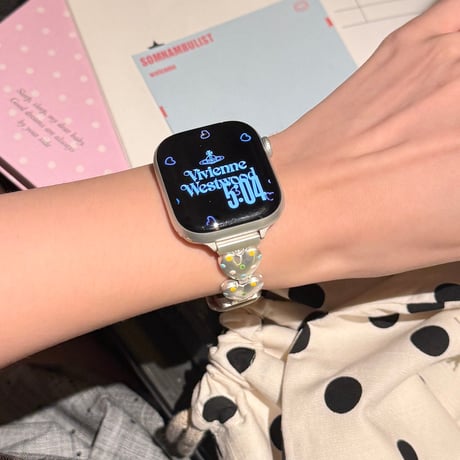 レザーとメタル AppleWatchバンド 水玉模様ハート アップルウォッチバンド Series11/10/9 8 7 6 5 4  3 2 SE3 SE2 Ultra3 かわいい[M6548]