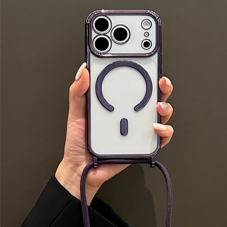 ショルダー ストラップ付き iPhone18Pro/18ProMax MagSafe対応 メタリック iPhone17/16/15カバー カメラ保護 高級感[M6825]