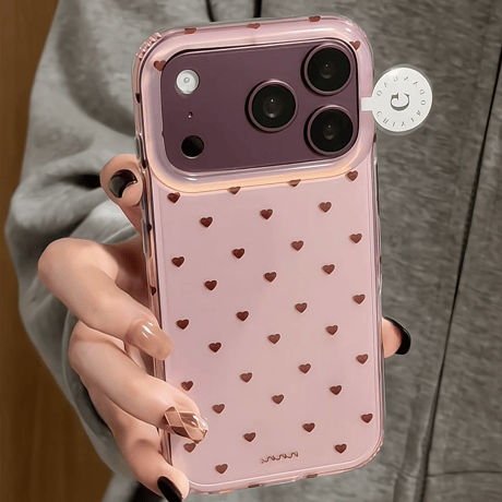 ミニハート柄 iPhone18Pro/17ケース 艶カラー iPhone16Pro/15/14カバー フチ高設計 大人可愛い レトロ[M6789]