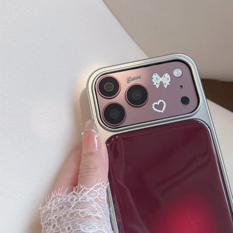 iPhone18Pro/18ProMax  ドット柄リボン／ハートデコレーションシール カメラ保護カバー iPhone17ProMax iPhone17Pro 可愛い DIY[M6891]