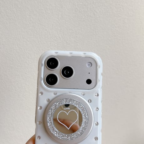 ミラーグリップ付 iPhone17pro/17ケース 水玉模様 iPhone16/15pro/17promaxケース 日常/旅行に合う 便利実用[M6551]