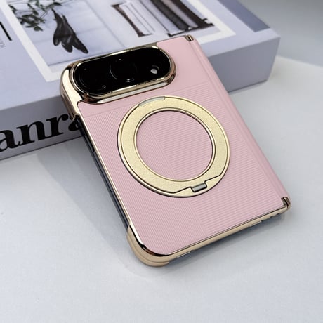 iPhone Duoケース 高級レザー 360度回転スタンド カメラレンズ保護カバー付  Magsafe対応 ヒンジ保護  メッキフレーム  [M6901]