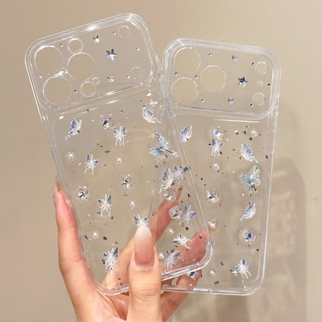 蝶デコ iPhone17/17Proケース ダイヤデコ iPhone16/15Pro/14カバー クリアケース きれい 可愛い[M6654]