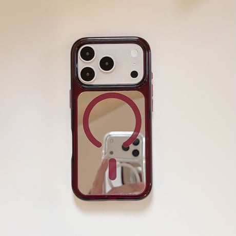 ミラー付き iPhone18Pro/18ProMaxケース MagSafe対応 iPhone17/16ProMax/15カバー カメラフレーム [M6882]