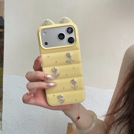 耳付き iPhone17/17Proケース ジュエリーデコ iPhone16Pro/15pro/14ProMaxケース 可愛い[M6609]