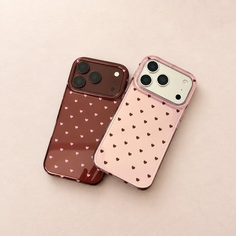 ミニハート柄 iPhone18Pro/17ケース 艶カラー iPhone16Pro/15/14カバー フチ高設計 大人可愛い レトロ[M6789]