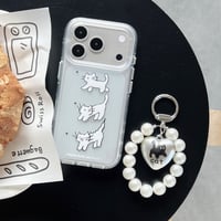 ネコちゃん iPhone17pro/17ケース ビーズストラップ iPhone16promax/15ケース マット素材 可愛い [M6658]