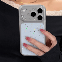 ラインストーンとハート型ビジューカメラカバー iPhone18Pro/17Proケース キラキラグリッター iPhone17/16/15ProMaxケース 透明ソフト[M6800]