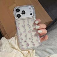 花柄 iPhone17Pro/17ケース ラメ入り iPhone16Pro/15ProMaxケース おしゃれ キラキラ感[M6643]
