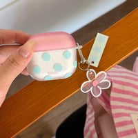 韓国風 Airpods Pro3ケース 指紋防止 水玉模様 Airpods4/3カバー pro2/pro1 リング/花キーホルダー 可愛い[M6634]