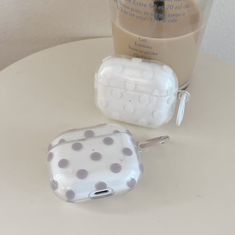 クリアドット柄 Airpods Pro3ケース シンプル風 Airpods4/3カバー pro2/pro1 大人可愛い カラビナ付き[M6735]