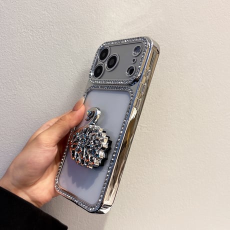 スワンミラースタンド付 iPhone17/17Proケース ジュエリーフレーム iPhone16/15Proケース 綺麗 オシャレ 実用[M6645]