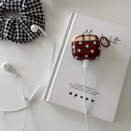 ドット柄×チェック柄 Airpods Pro3ケース ハンドストラップ付き Airpods4/3カバー pro2/pro1 大人可愛い 韓国風 レトロ[M6702]