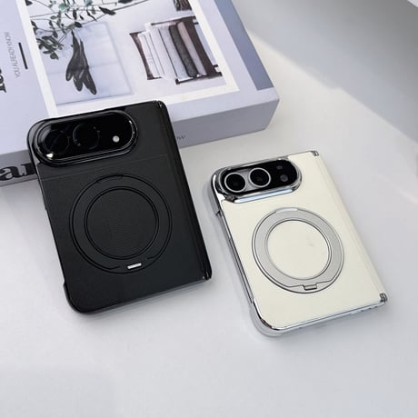 iPhone Duoケース 高級レザー 360度回転スタンド カメラレンズ保護カバー付  Magsafe対応 ヒンジ保護  メッキフレーム  [M6901]