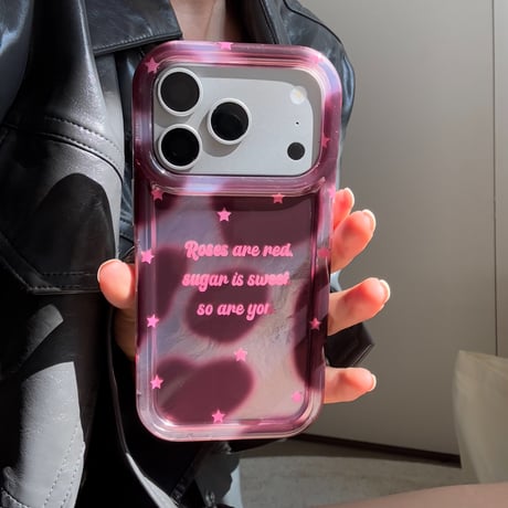 バーガンディハート柄 iPhone18Pro/18ProMaxケース キラキラ感 iPhone17Pro/16/15ProMaxカバー オーガンジーストラップ[M6786]