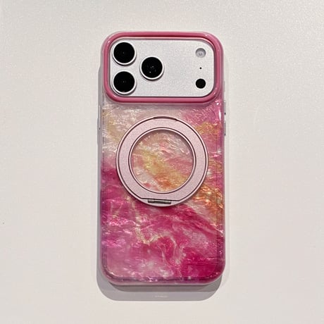 マーブル柄 iPhone18Pro/18ProMaxケース グラデーションカラー マグネットリングスタンド iPhone17/16proケース 便利グッズ [M6896]