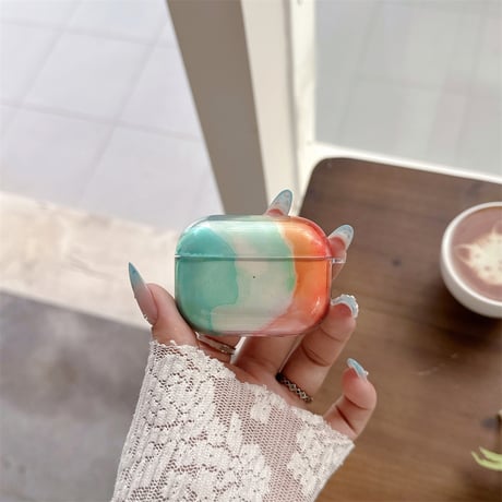 グラデーションカラー Airpods Pro3ケース キーホルダー付 Airpods 4/3カバー  AirpodsPro2/1  艶感 おしゃれ [M6644]