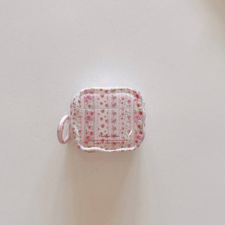 Airpods 5 対応ケース ヴィンテージローズ柄 Airpodspro3/2/カバー Airpods4/3 ストライプ カラビナ付き[M6784]