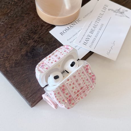 Airpods 5 対応ケース ヴィンテージローズ柄 Airpodspro3/2/カバー Airpods4/3 ストライプ カラビナ付き[M6784]