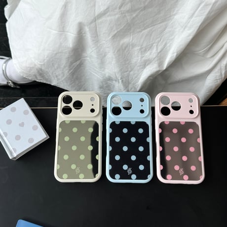 水玉模様ミラー iPhone17Pro/17ケース カラーフレーム iPhone16Promax/15proケース 便利 可愛い[M6554]