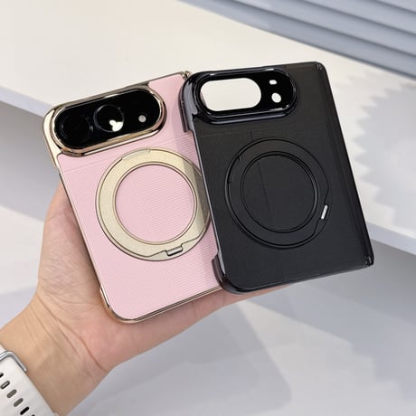 iPhone Duoケース 高級レザー 360度回転スタンド カメラレンズ保護カバー付  Magsafe対応 ヒンジ保護  メッキフレーム  [M6901]
