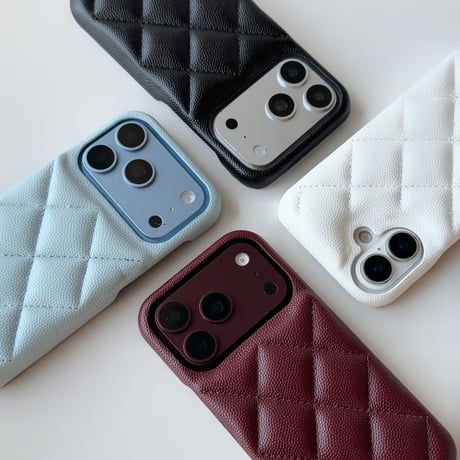 キルティング調レザー iPhone18Pro/18ProMaxケース 上品 iPhone17/16proケース 菱形 セレブ愛用 おしゃれ[M6854]